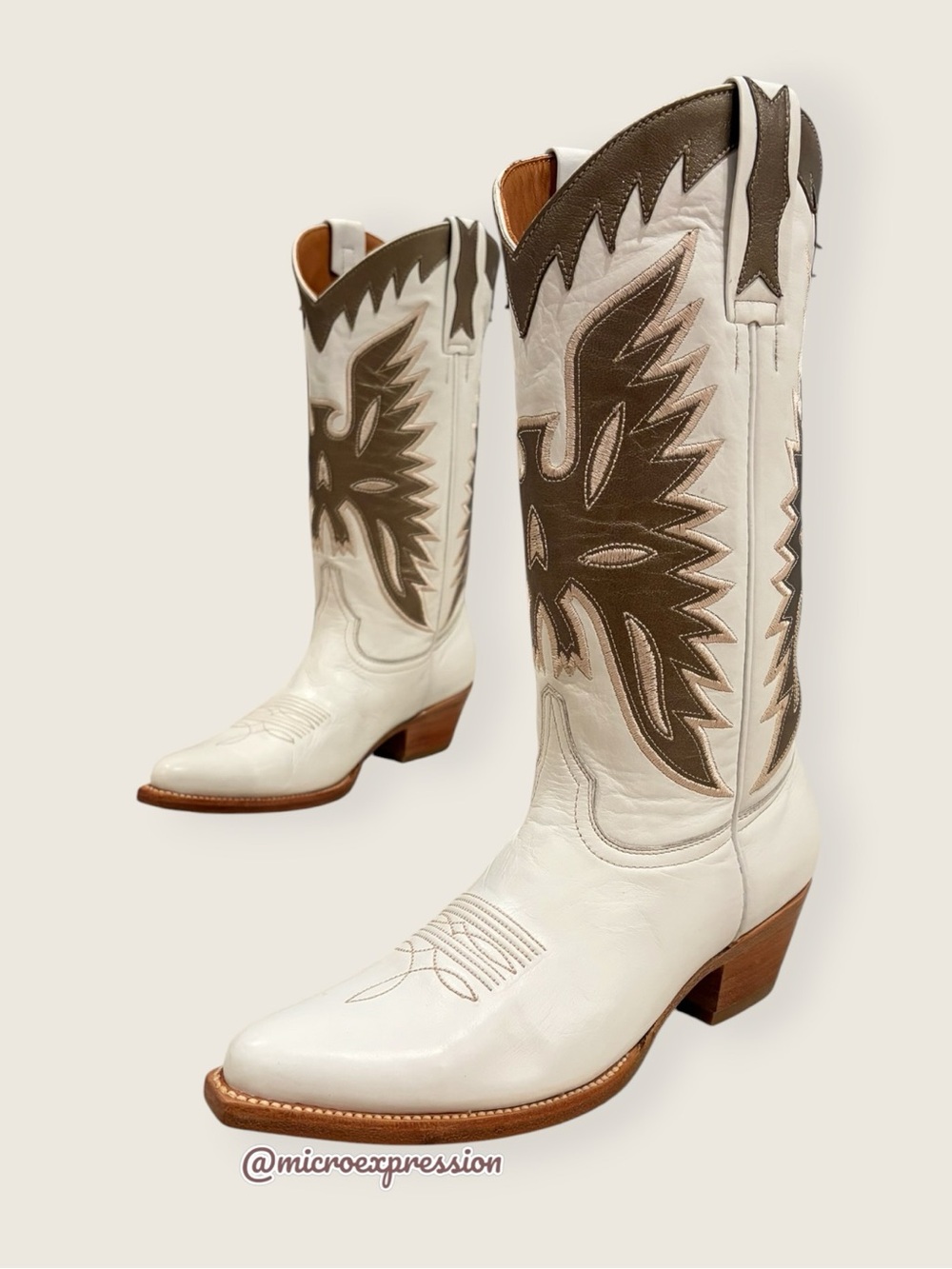 RARE Frye Billy Phoenix/Eagle Bird Indie Pull On Aztec White Leather Cowboy Boot - Picture 10 of 11